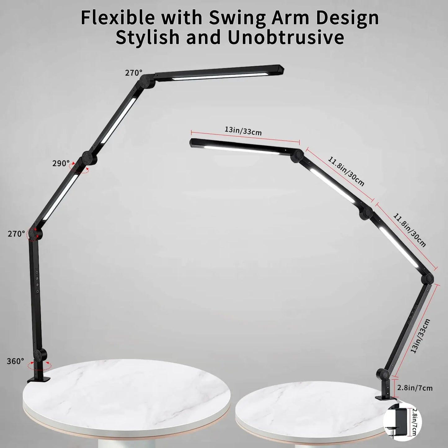 Adjustable LED Desk Lamp With Clamp And Touch Dimmable Controls