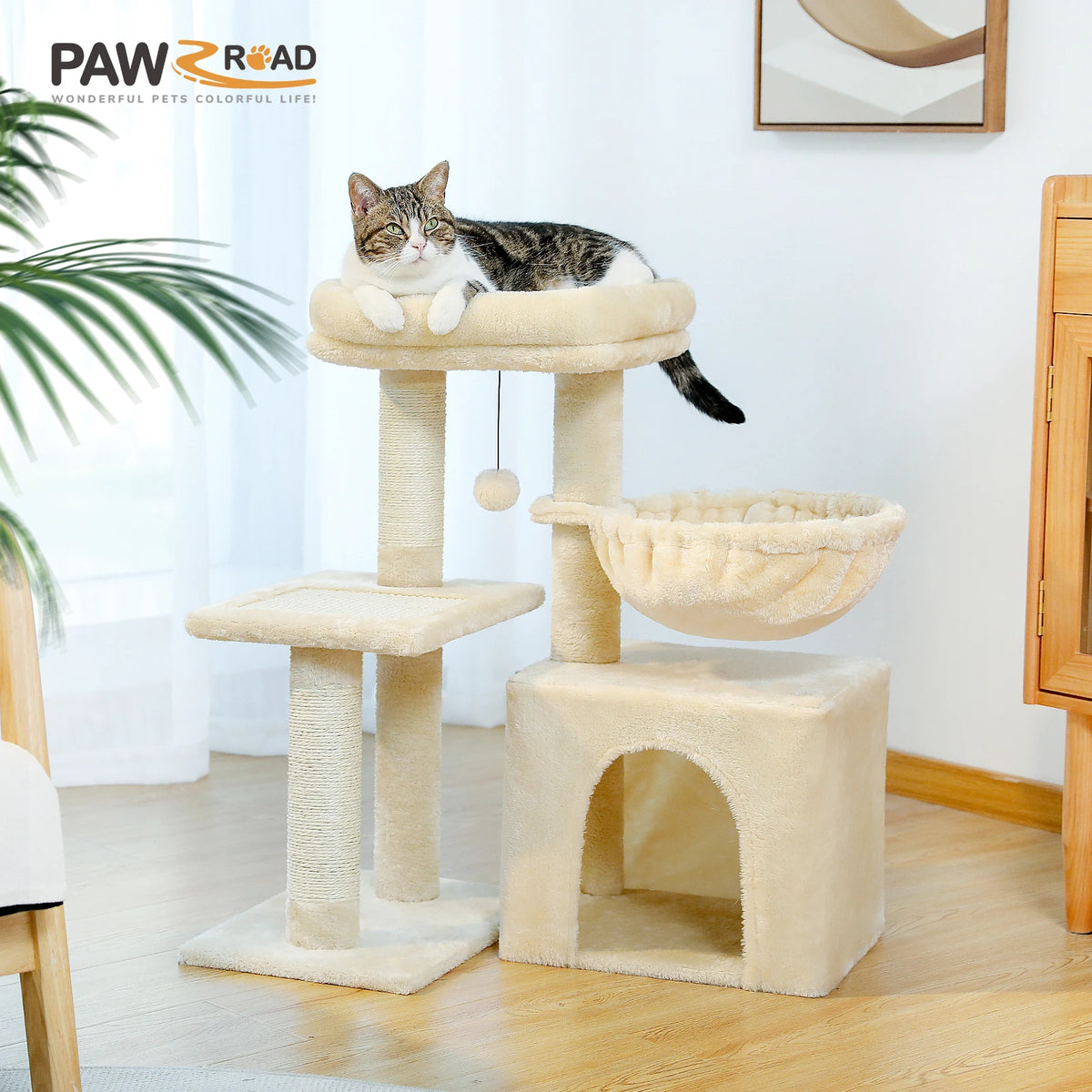 PAWZ Road Indoor Cat Tree Tower with Scratching Posts and Hammock