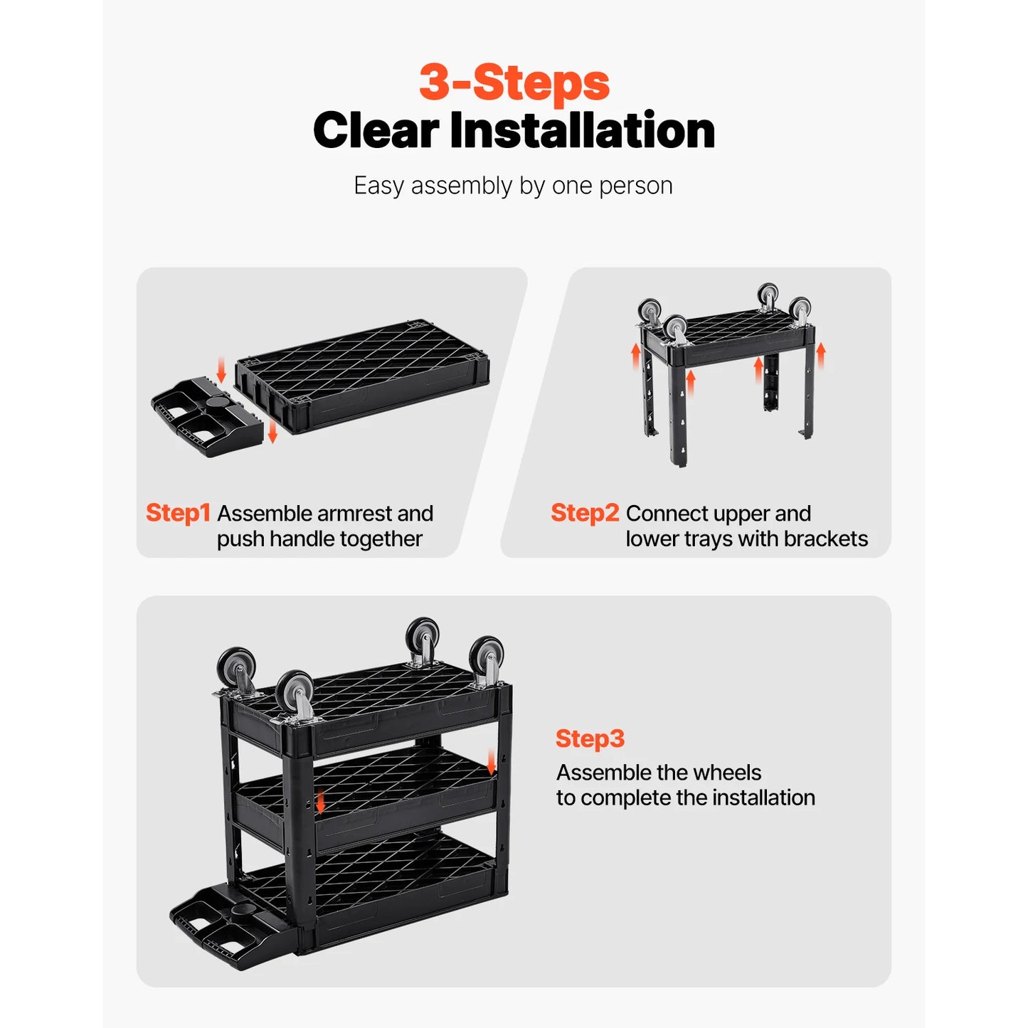 SucceBuy 3 Shelf Utility Cart Dolly With 360 Degree Swivel Wheels