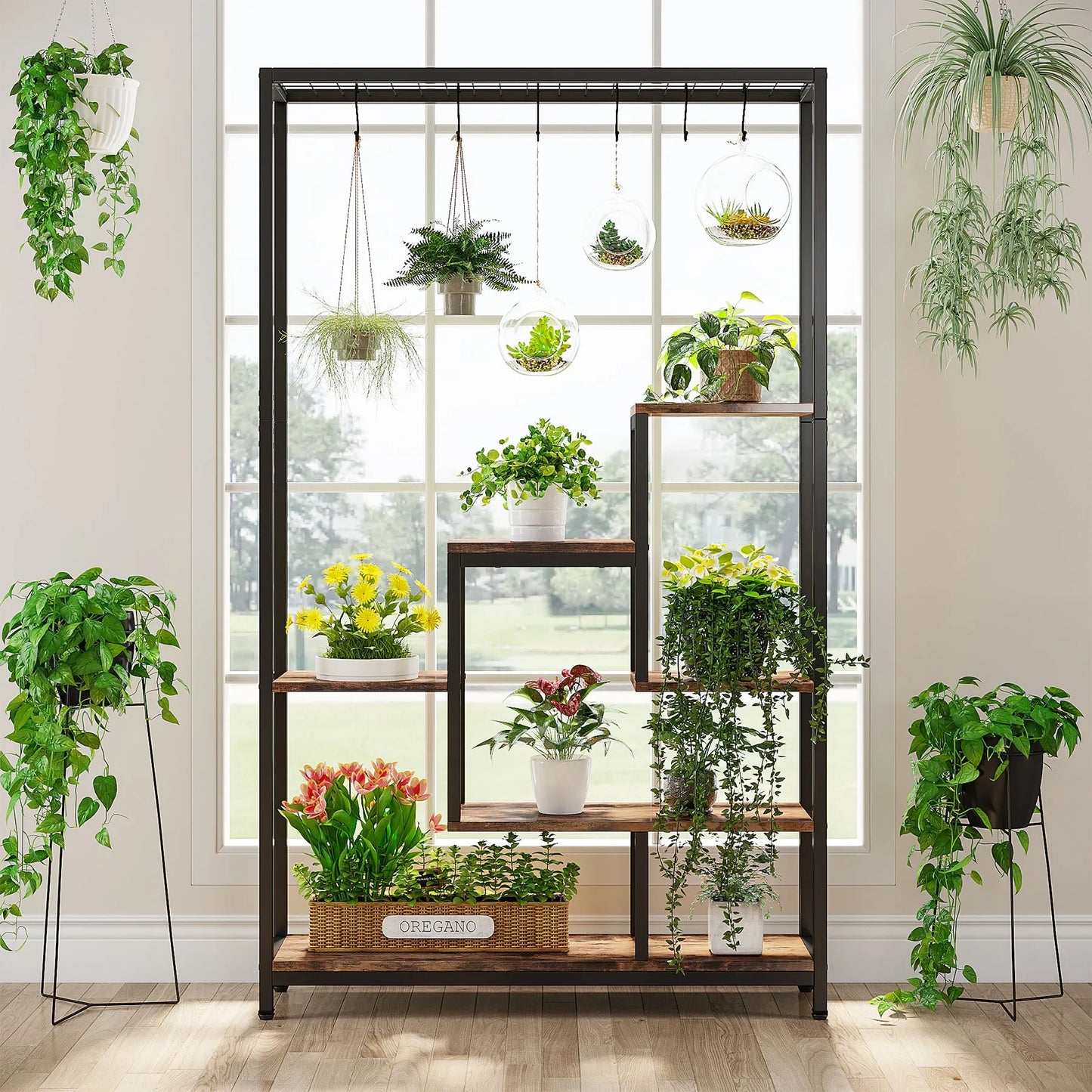 Tribesigns 5-Tier Tall Indoor Plant Stand With Hanging Hooks