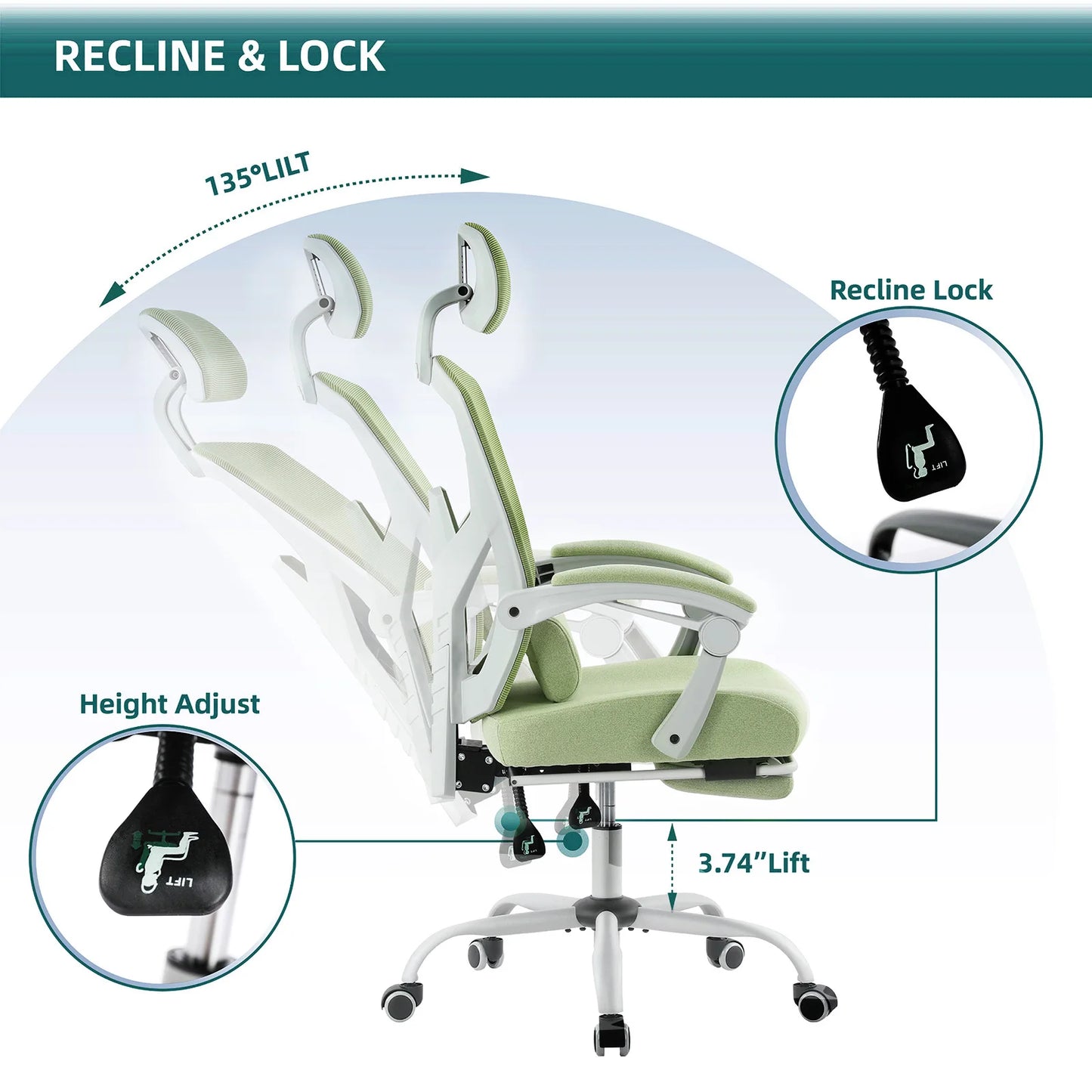 JHK Ergonomic Mesh Reclining Swivel Chair With Lumbar Support