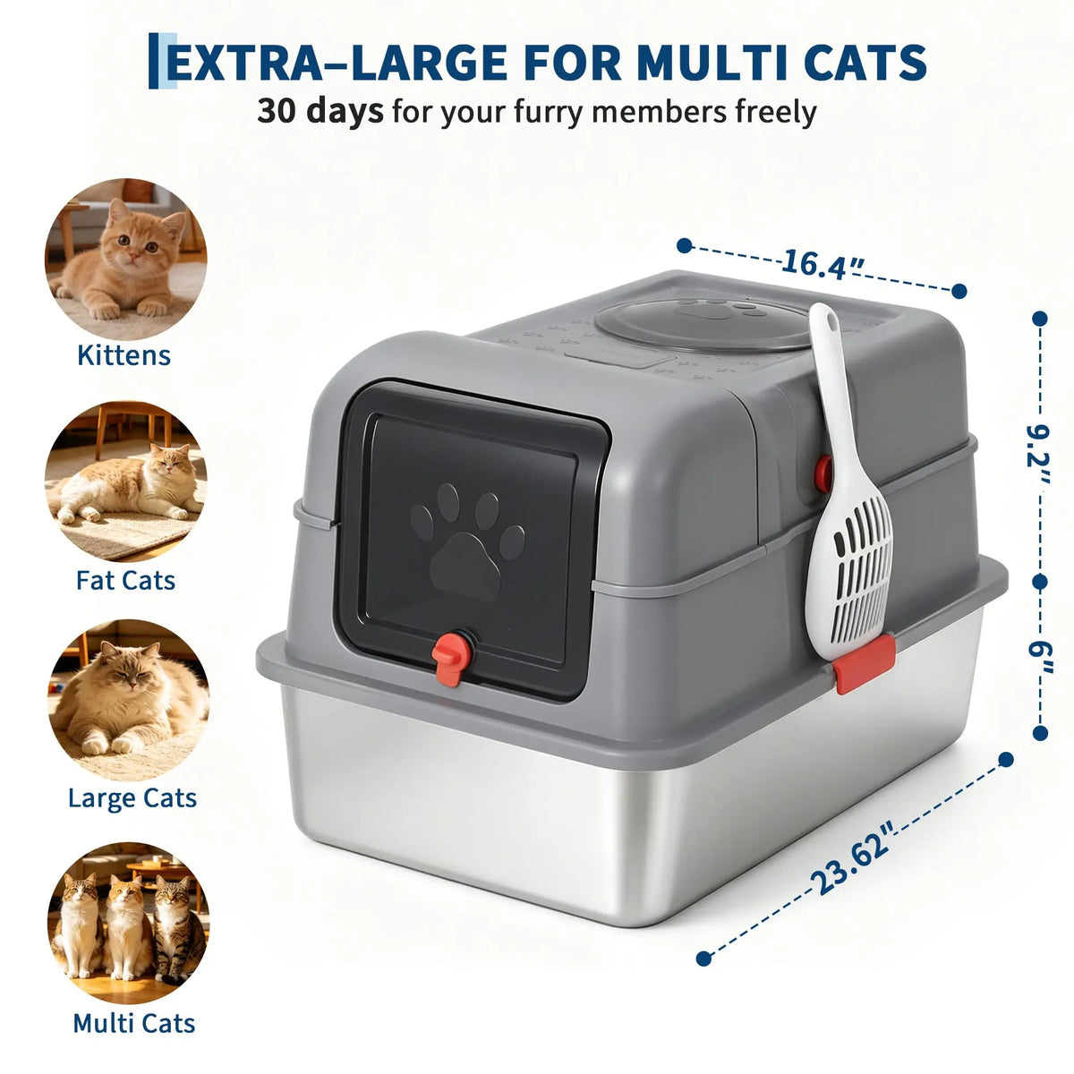 Studyset Stainless Steel Enclosed Cat Litter Box with Lid
