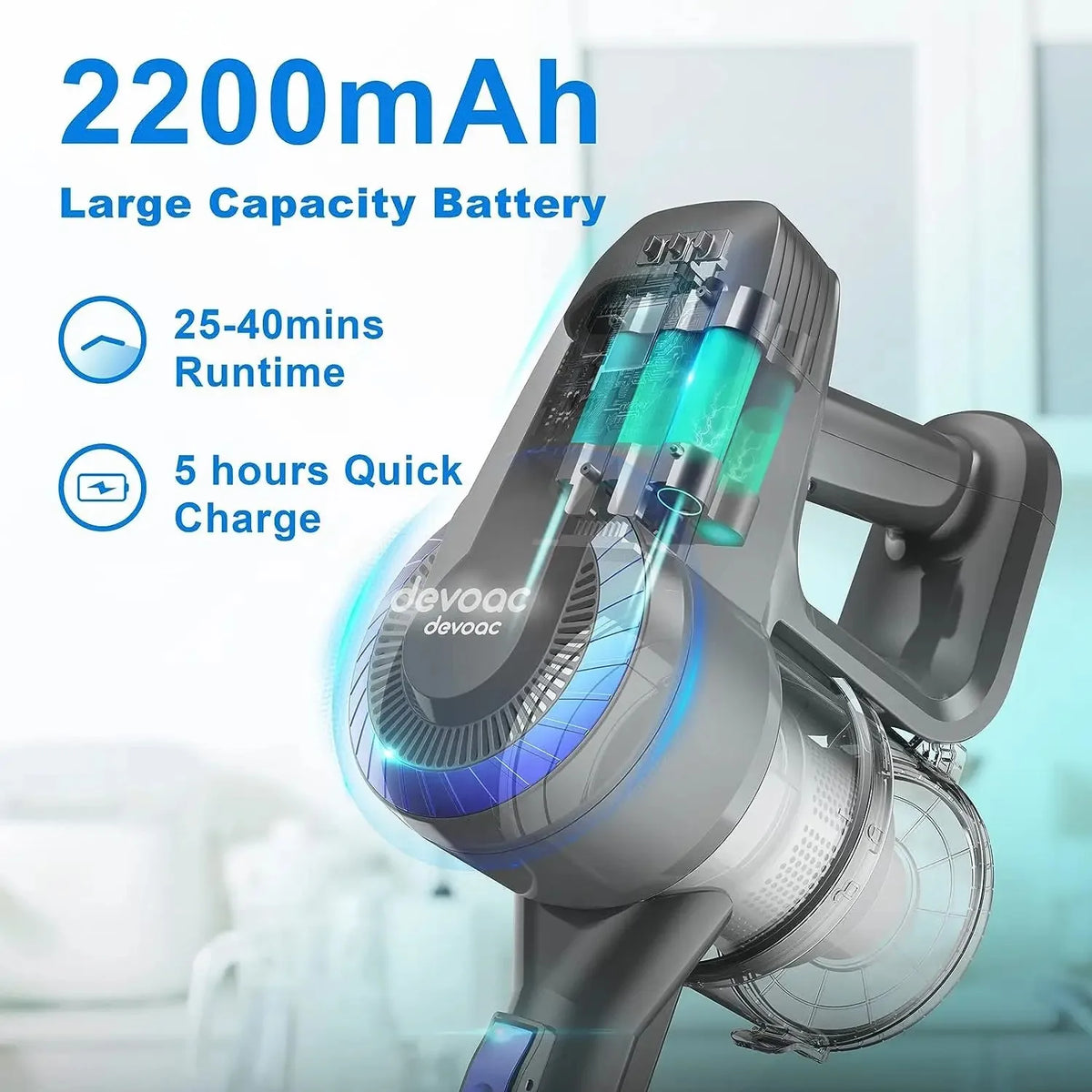DEVOAC Cordless Stick Vacuum Cleaner With HEPA Filter For Home