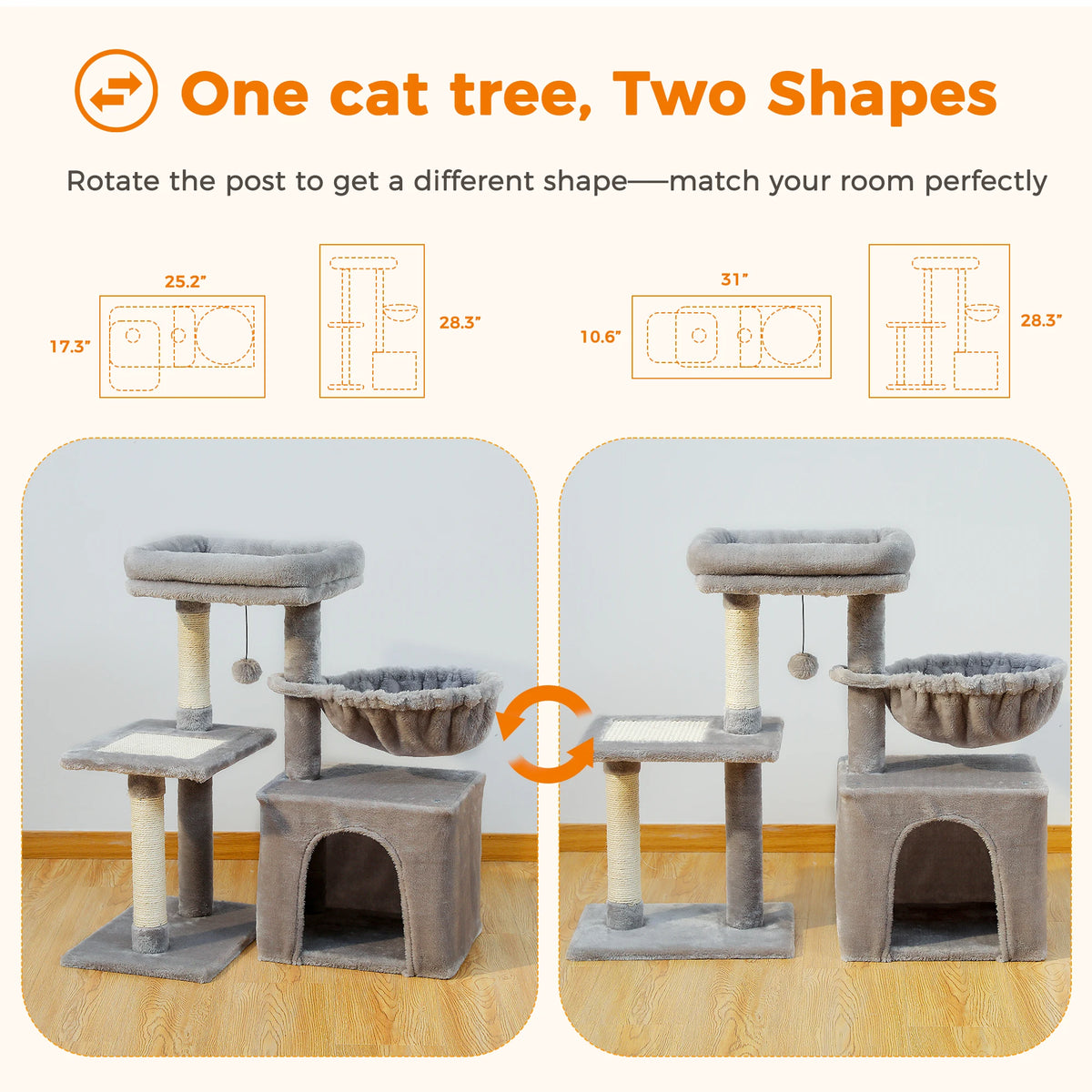 PAWZ Road Indoor Cat Tree Tower with Scratching Posts and Hammock