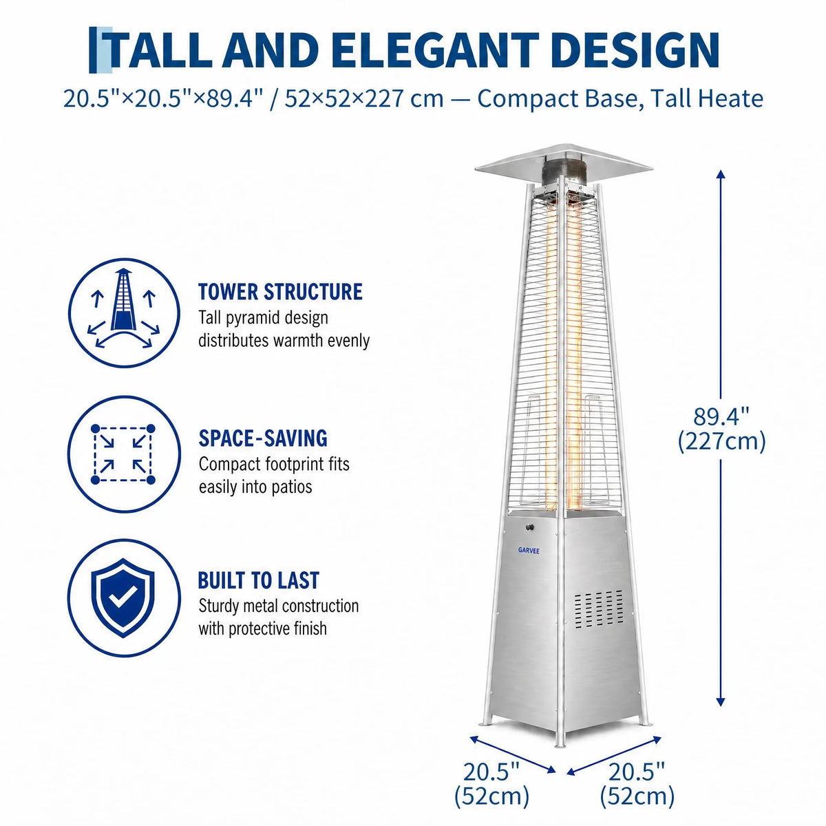 HiMISS Pyramid Propane Patio Heater With Visible Flame And Wheels