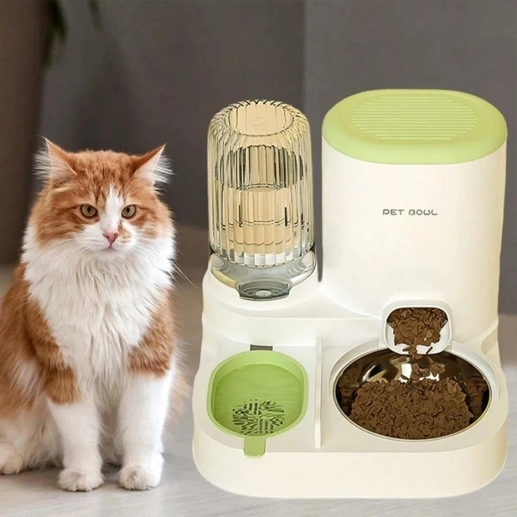 Automatic Cat Feeder And Water Dispenser With Dual Pet Bowl
