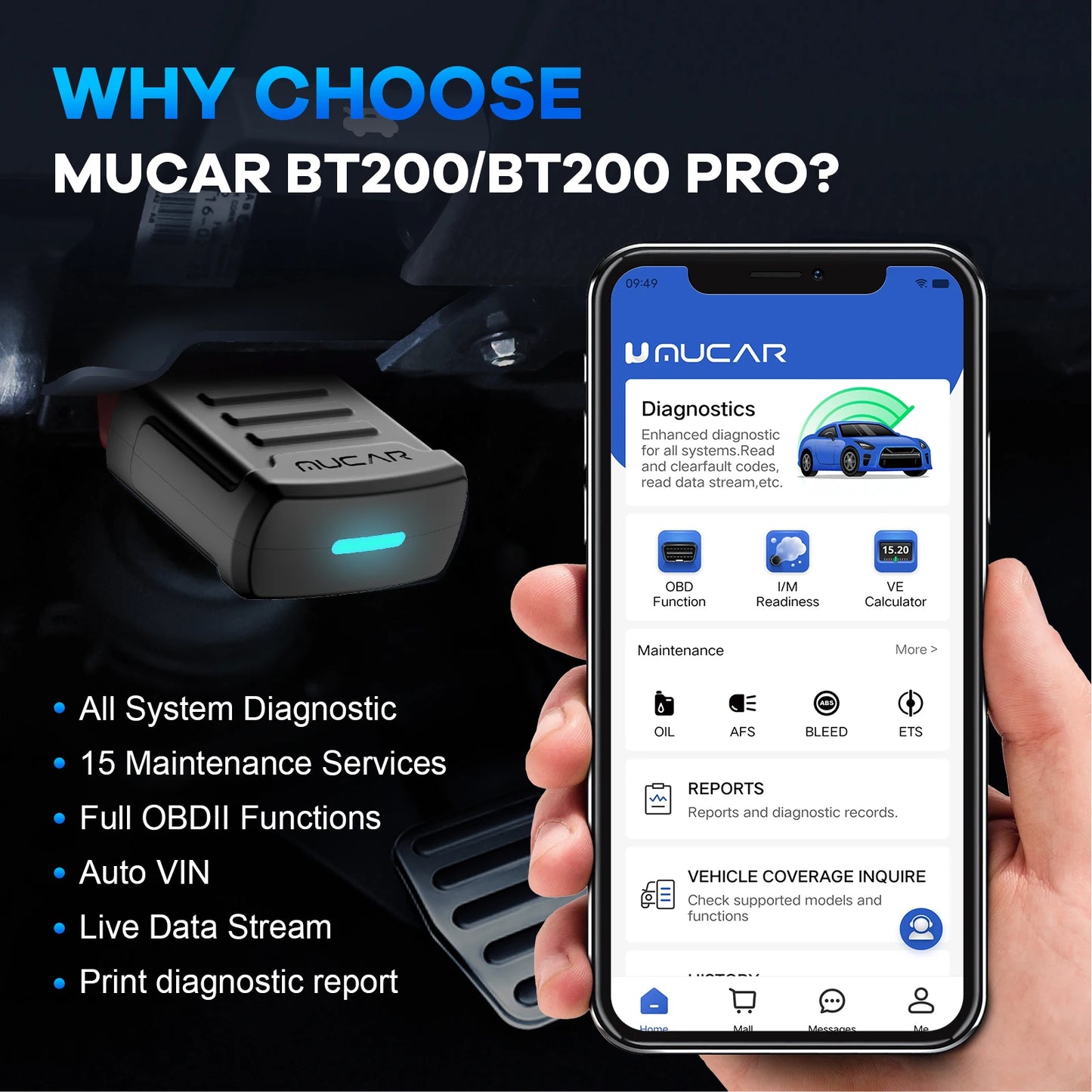 MUCAR BT200 Pro OBD2 Bluetooth Diagnostic Tool Full System