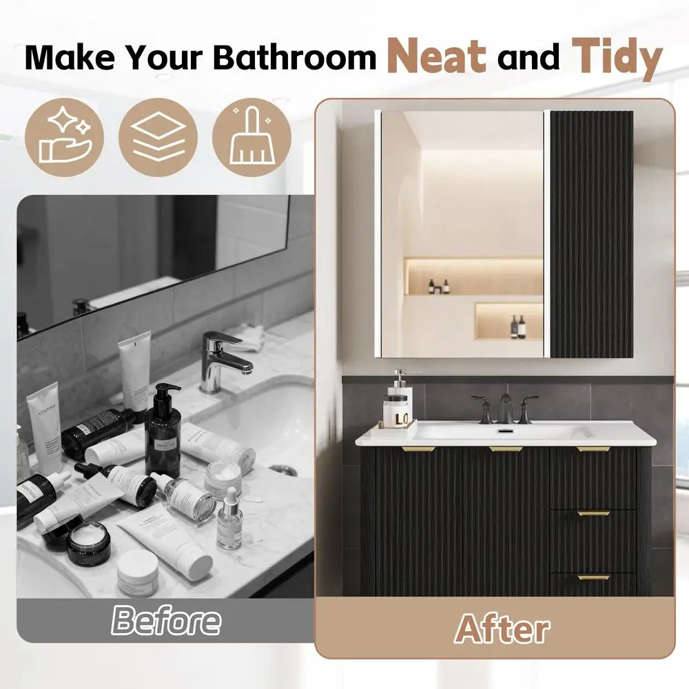 Bathroom Vanity With Sink, LED Medicine Cabinet, Two Drawers