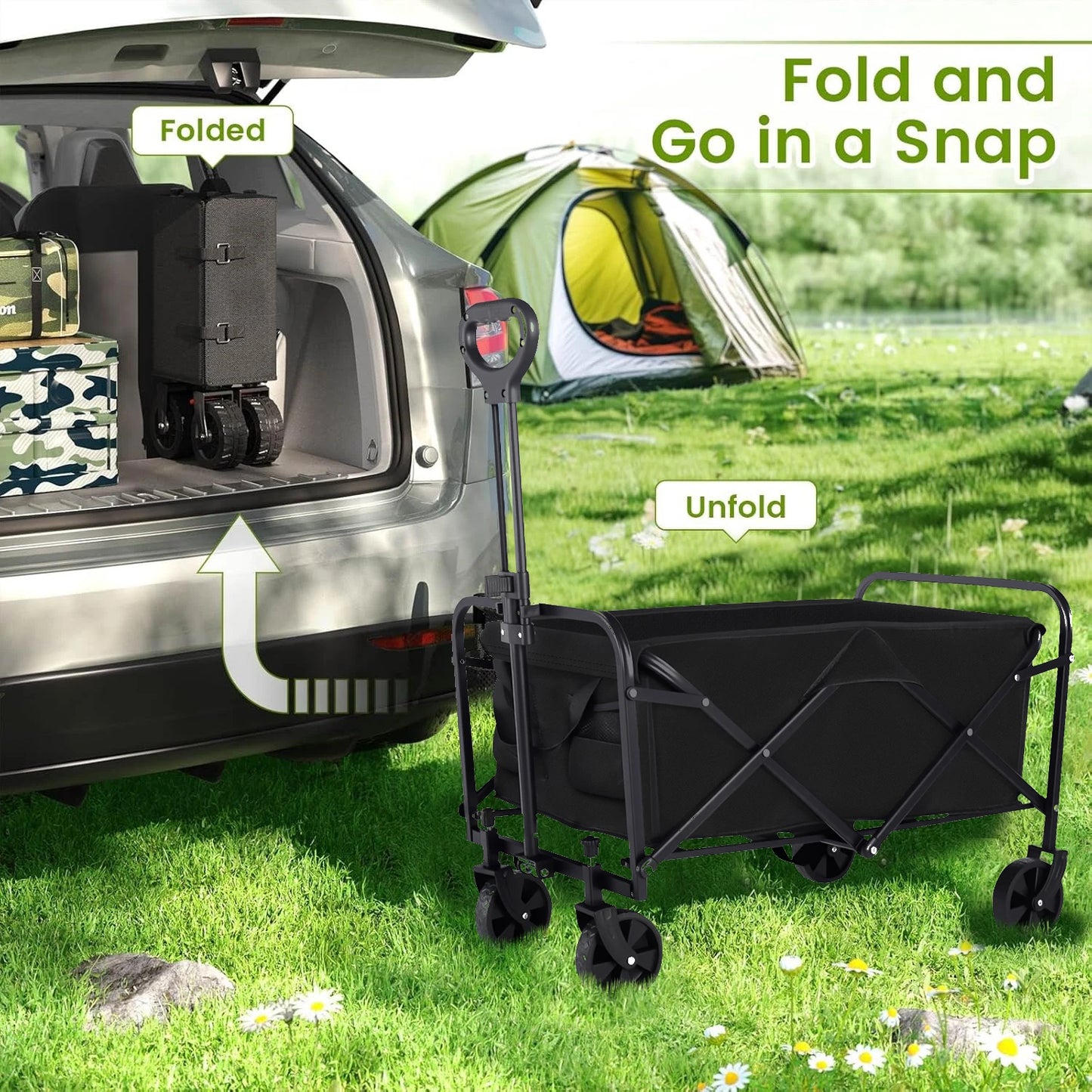 Heavy Duty Wagon Cart Foldable All Terrain Wheels Groceries
