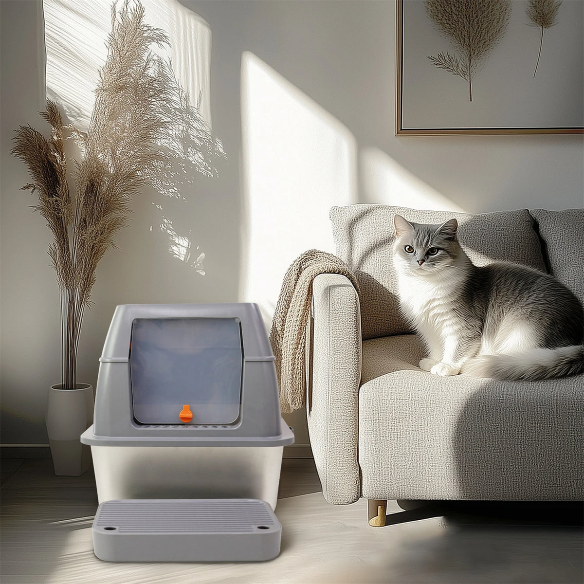 Enclosed Stainless Steel Cat Litter Box With Lid And High Sides