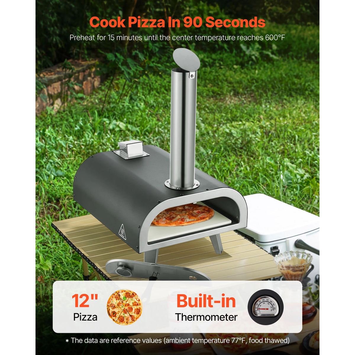 VEVOR Portable Wood Fired Pellet Pizza Oven With Thermometer