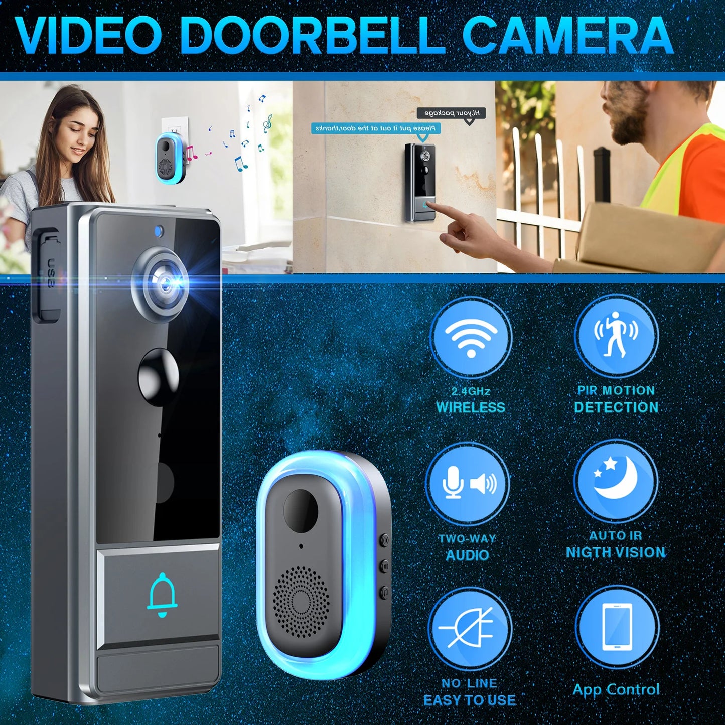 XBIBI Wireless Smart Video Doorbell with 3600mAh Battery