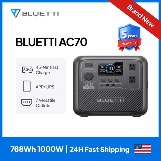 BLUETTI AC70 Portable Power Station 1000W 768Wh Solar Generator