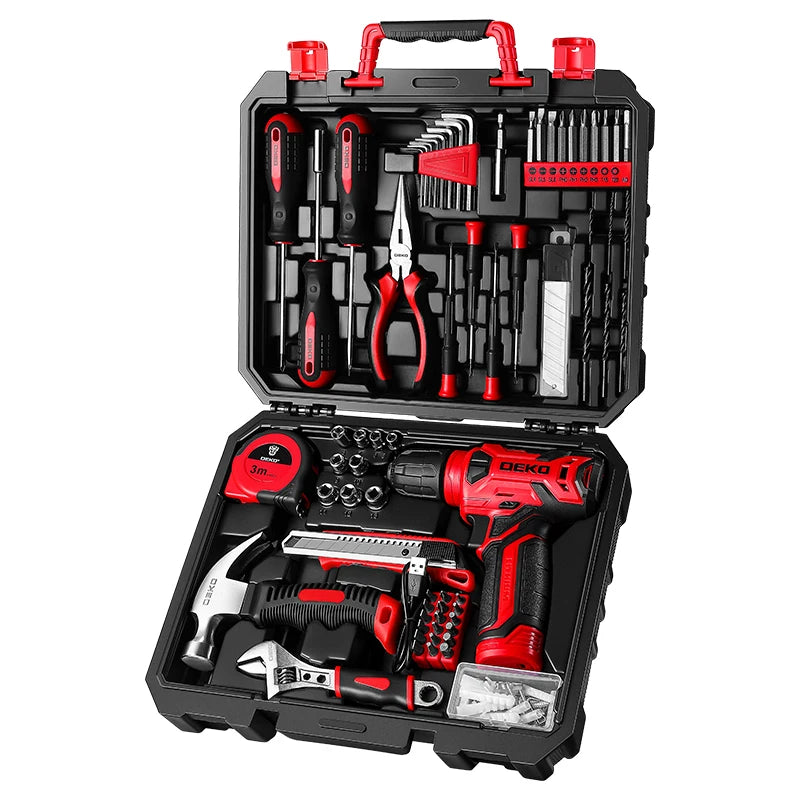 DEKO 8V Cordless Drill 126 Piece Complete Home Tool Kit