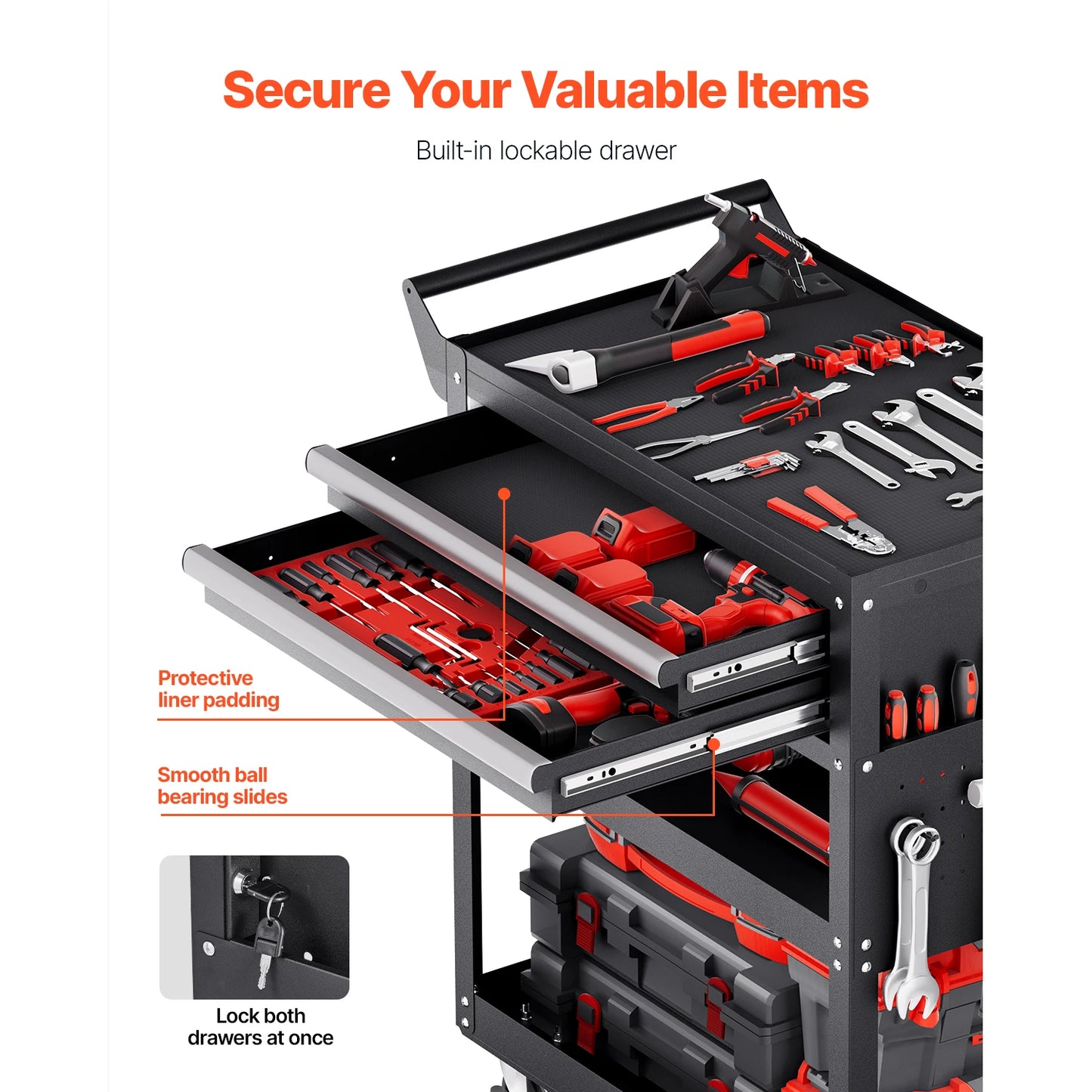 SucceBuy 5-Tier Tool Chest Rolling Cart With Locking Drawers