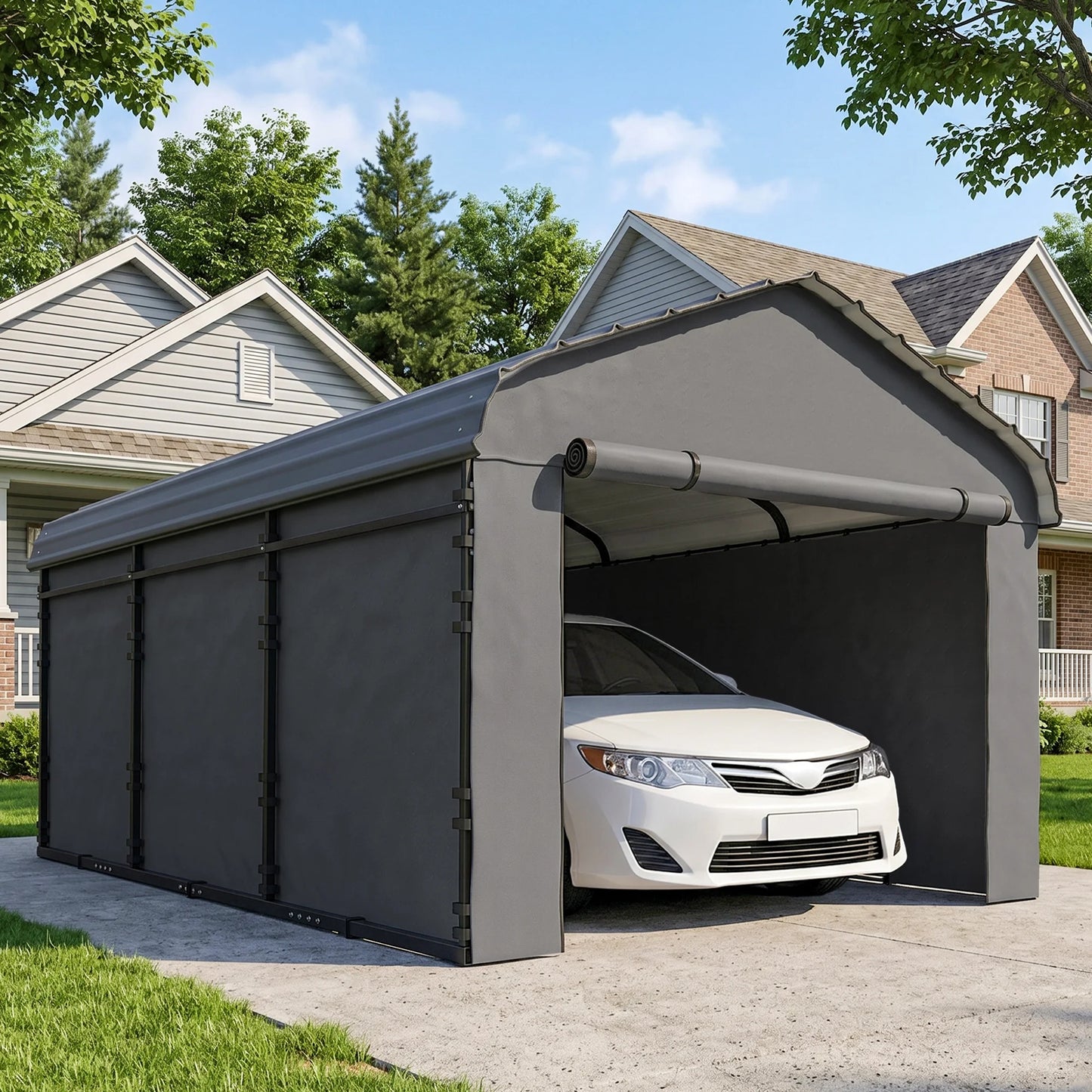 Outsunny Metal Carport With Removable Sidewalls And Durable Roof
