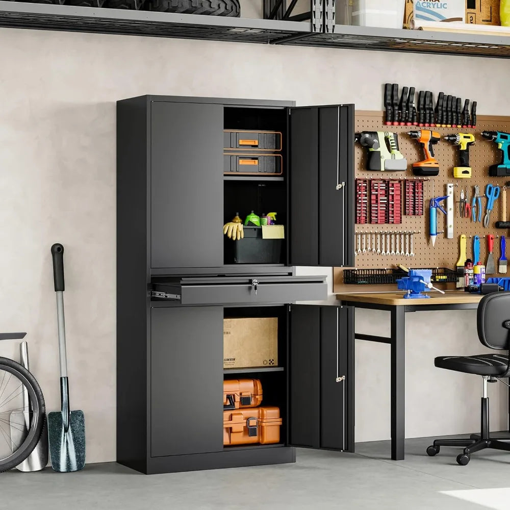 Metal Garage Storage Cabinet With Locking Doors And Adjustable Shelves