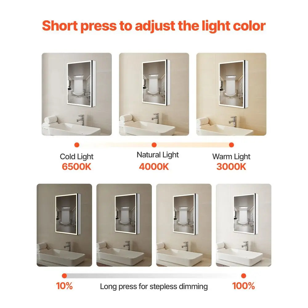 Lighted Bathroom Medicine Cabinet With Three Color Dimmable LED