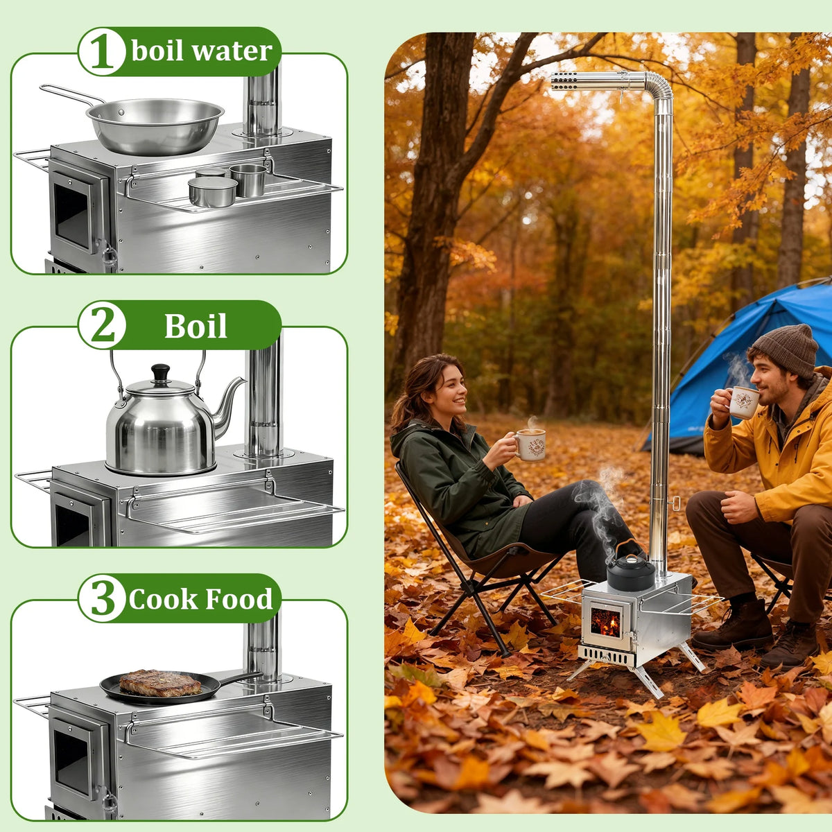 Portable Wood Burning Hot Tent Stove for Outdoor Cooking