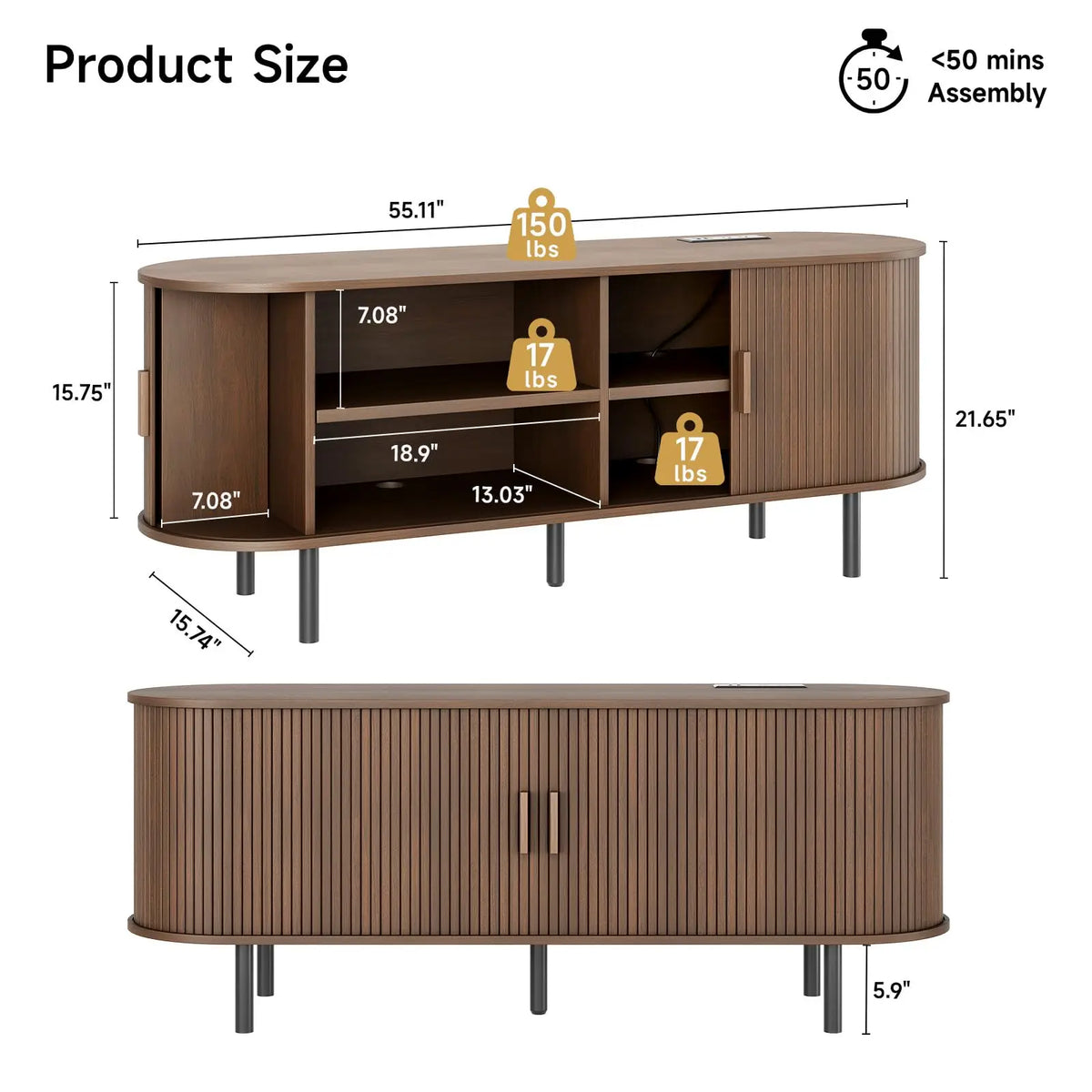 Onbrill Modern TV Stand With Power Outlet And Storage Shelf