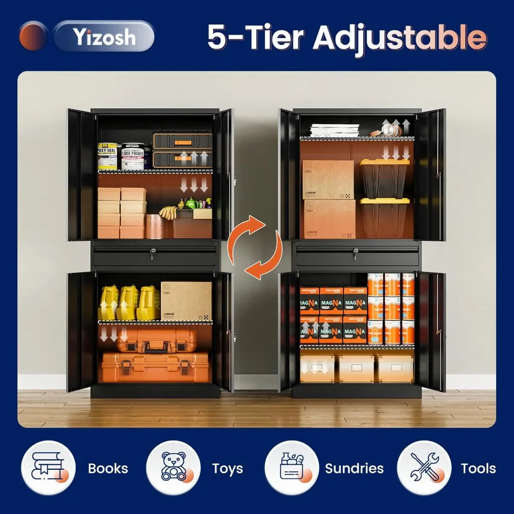 Metal Garage Storage Cabinet With Locking Doors And Adjustable Shelves