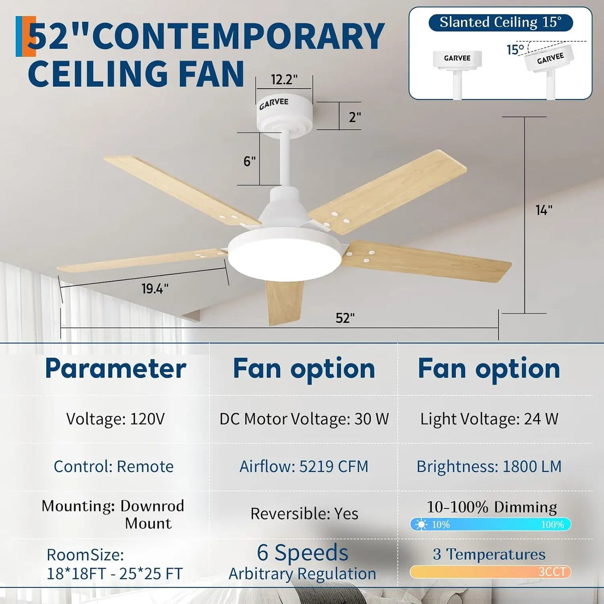 Modern Flush Mount Ceiling Fan With Dimmable LED Remote Control