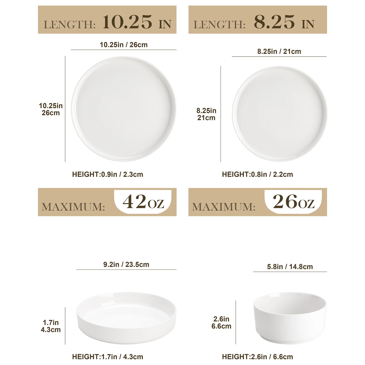 MALACASA Ceramic Dinnerware Set Rimmed Plates Bowls Collection