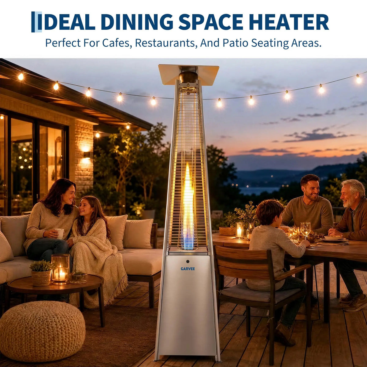 HiMISS Pyramid Propane Patio Heater With Visible Flame And Wheels