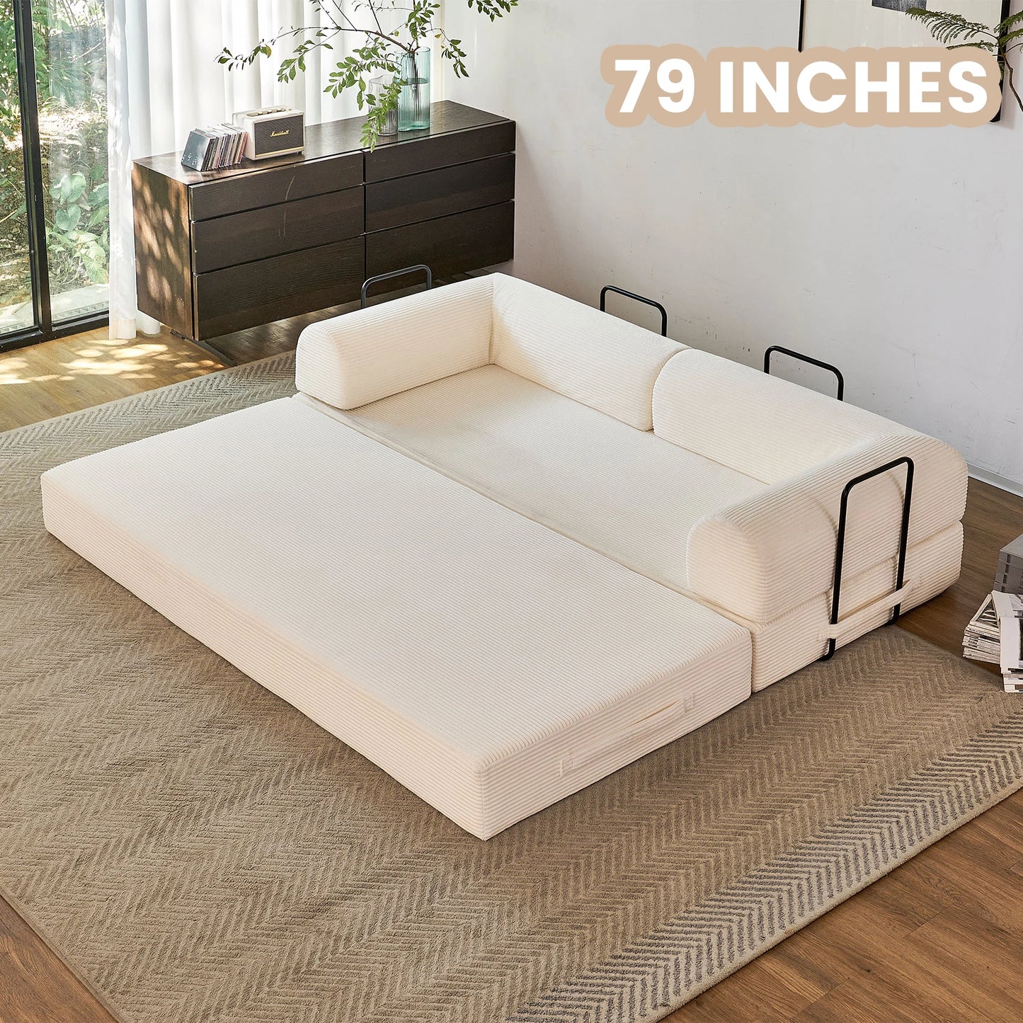 Modern Corduroy Foldable Futon Convertible Sleeper Sofa Bed