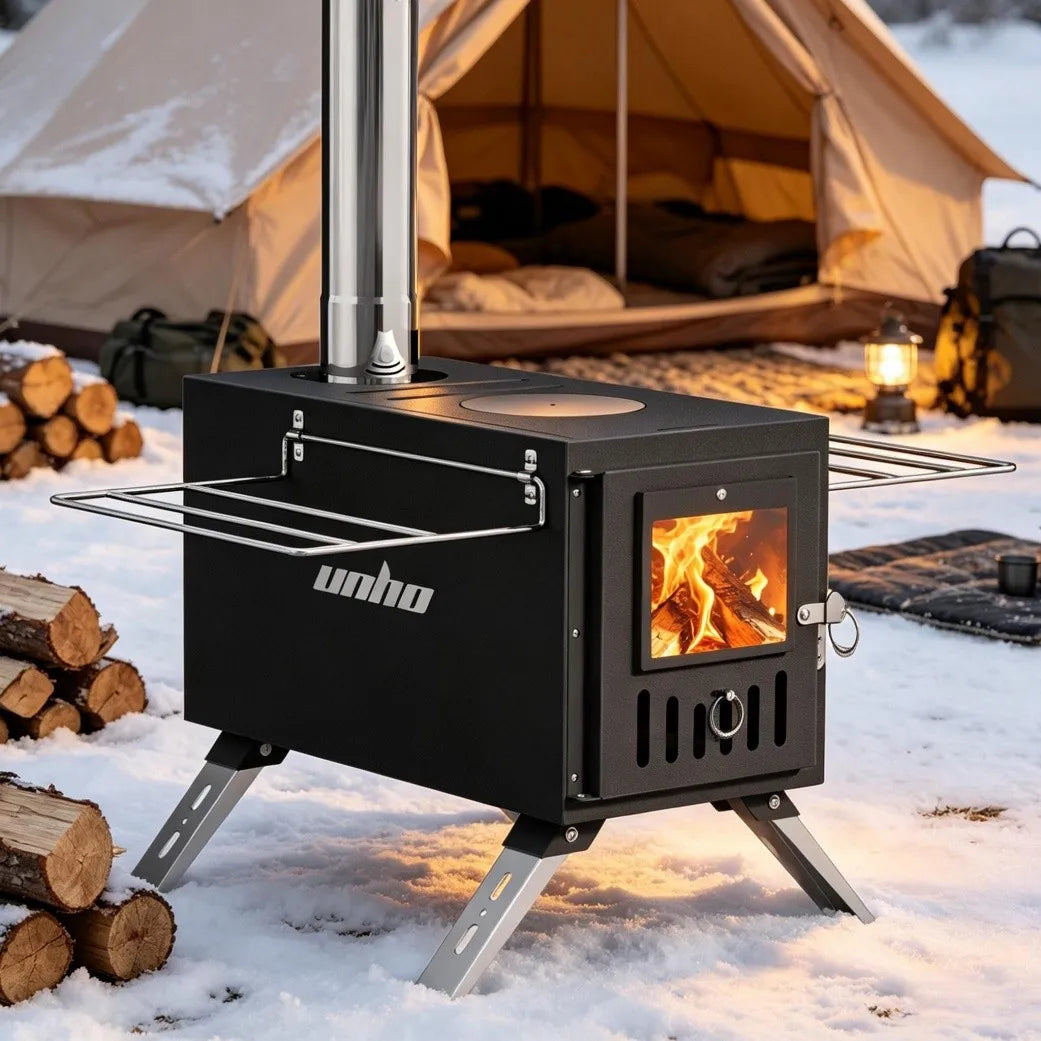 Portable Wood Burning Camping Tent Stove for Heating and Cooking