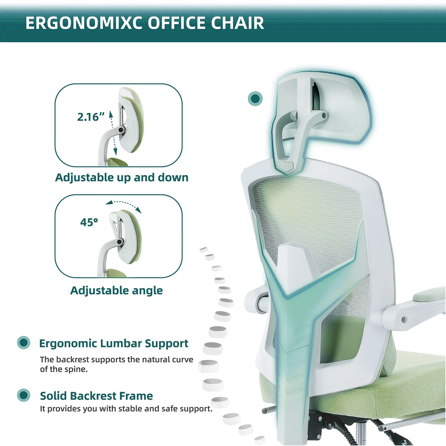 JHK Ergonomic Mesh Reclining Swivel Chair With Lumbar Support