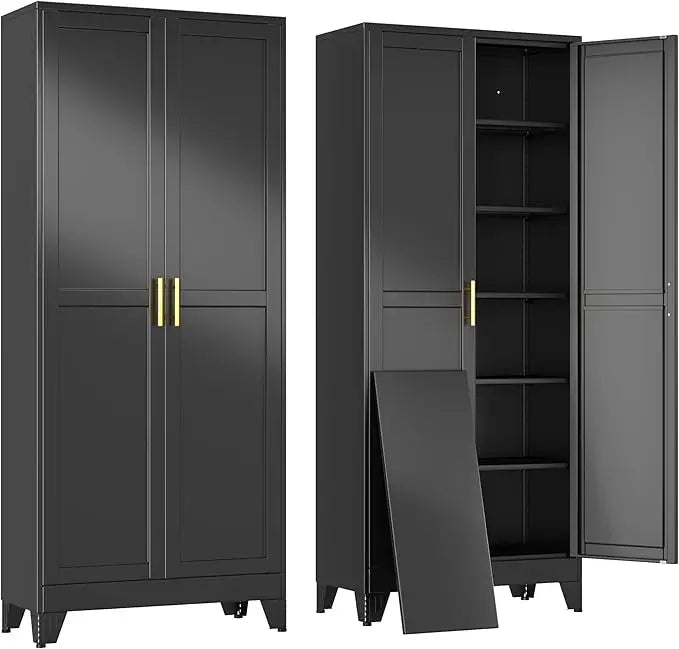 Metal Garage Storage Cabinet With 2 Doors And Wheels 5 Adjustable Shelves