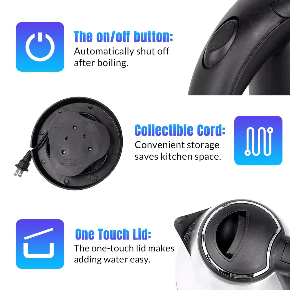 Stainless Steel Electric Kettle With One Touch Auto Shutoff