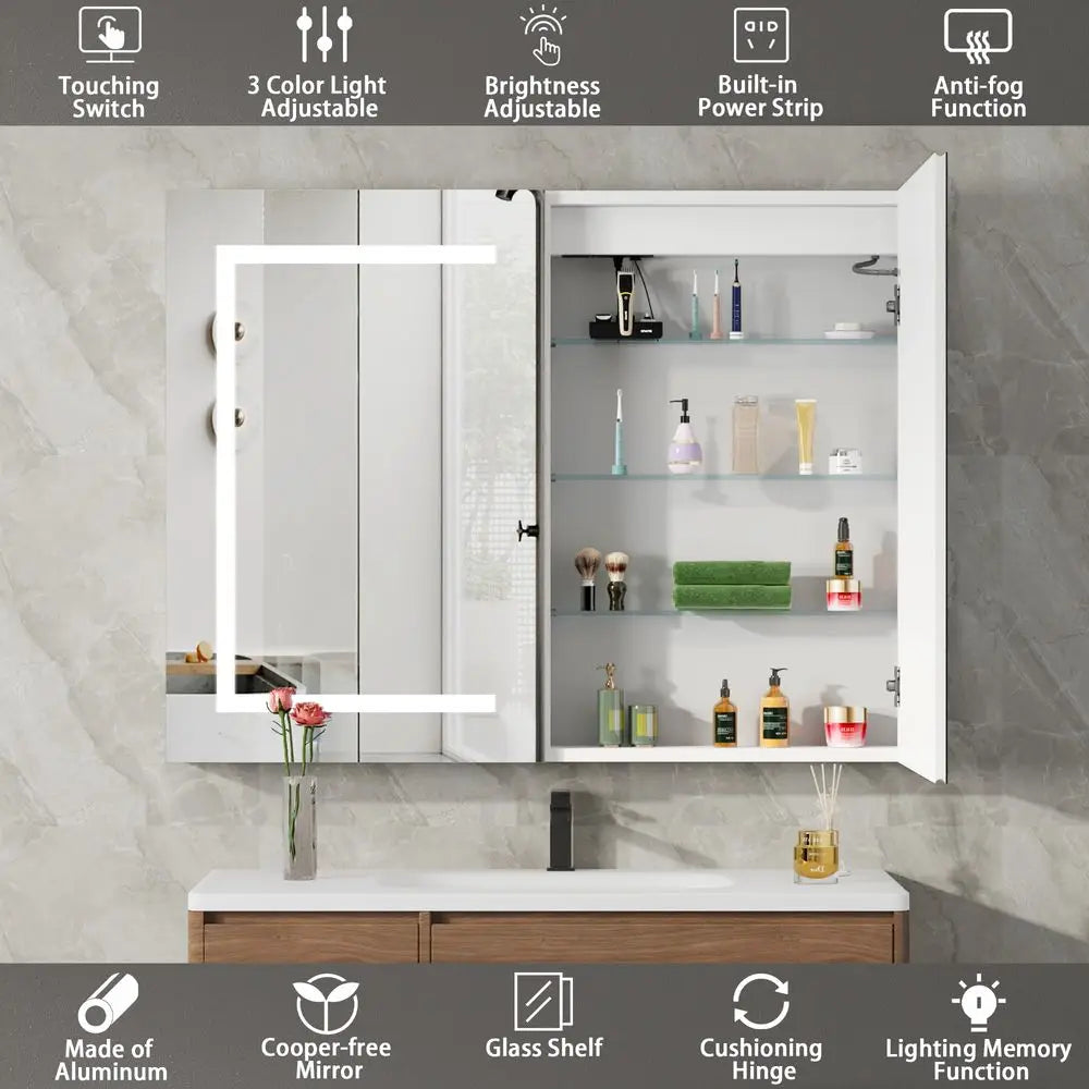 LED Medicine Cabinet With Mirror For Bathroom Defog Dimming