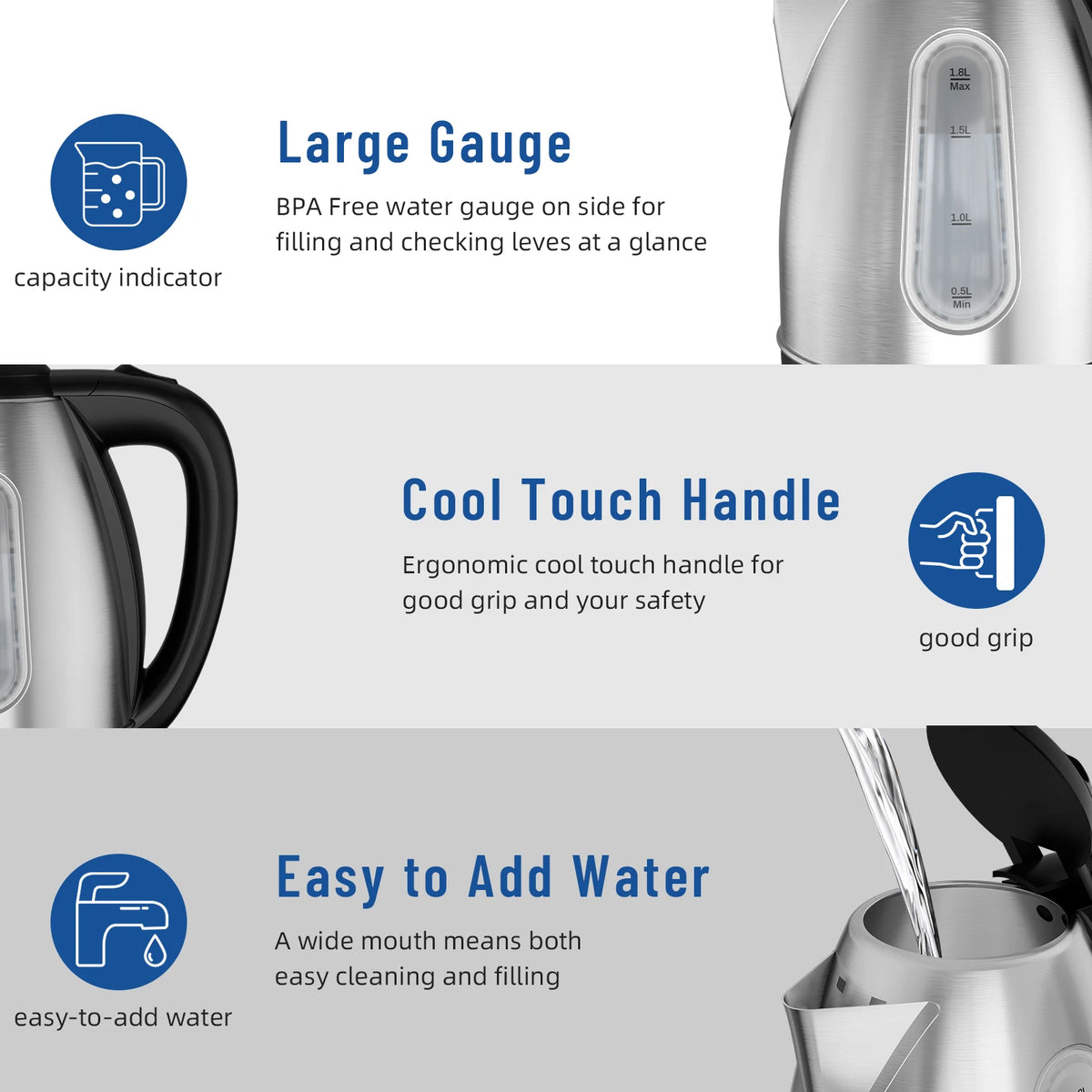 CACHOO Stainless Steel Electric Kettle With Auto Shutoff Protection