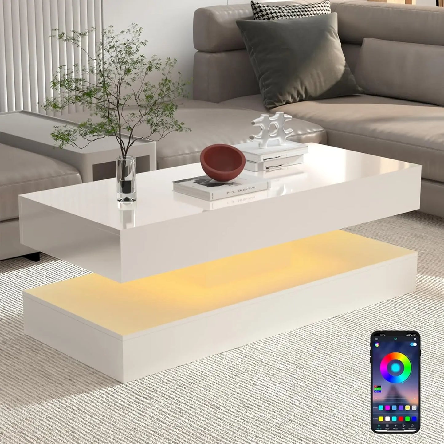 QiaoShiRen Modern Double Layer Coffee Table With Storage Drawers