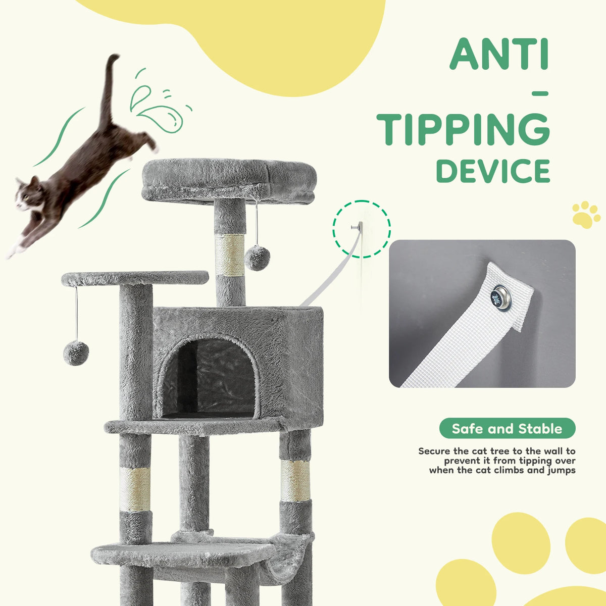 JHK Multi-Level Cat Tree With Sisal Posts And Pet House