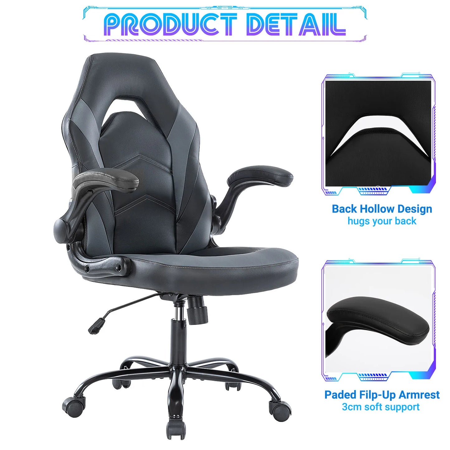 JHK Ergonomic Gaming Desk Chair PU Leather Racing Chair