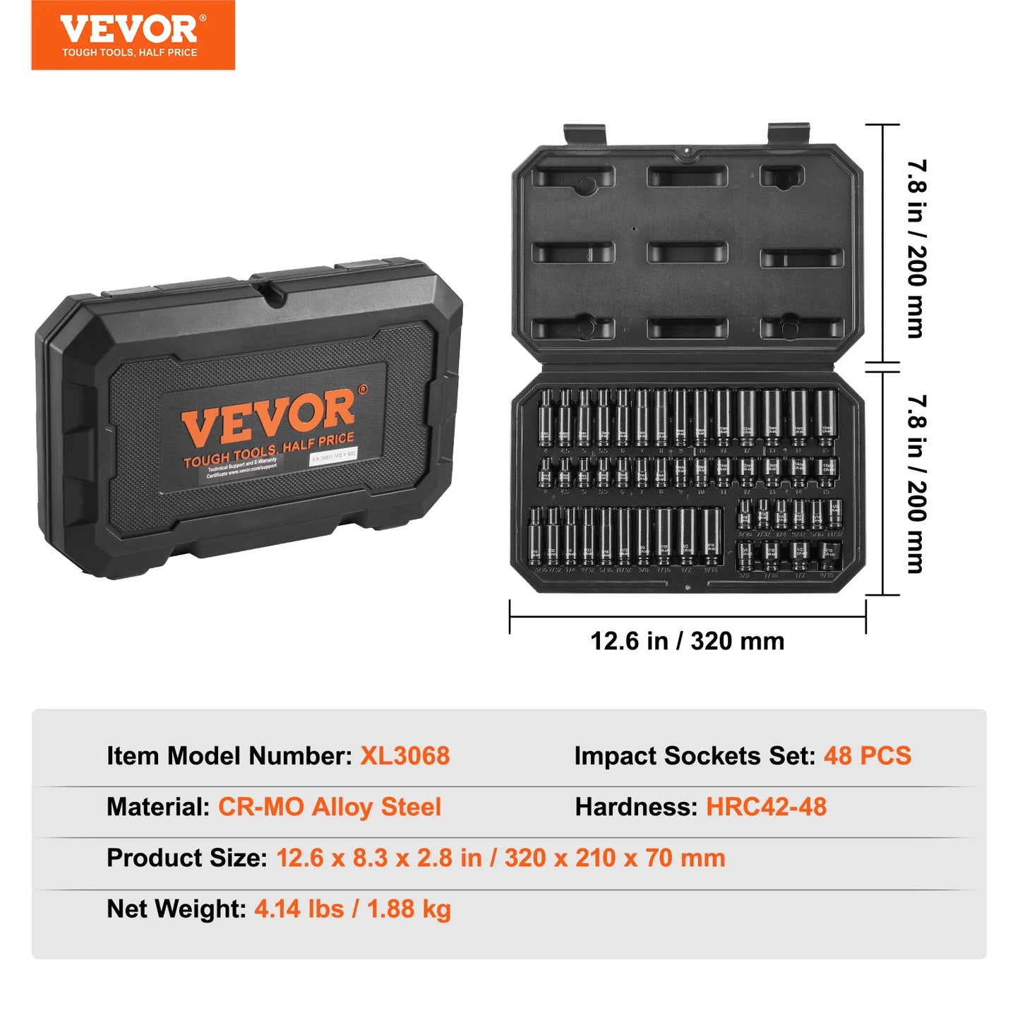SucceBuy 48-Piece Impact Socket Set Cr-Mo Alloy Steel Deep Shallow