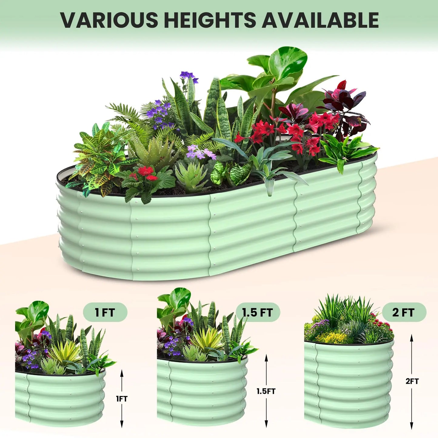 HiMISS 2-Pack Oval Galvanized Steel Raised Garden Bed Planter Box