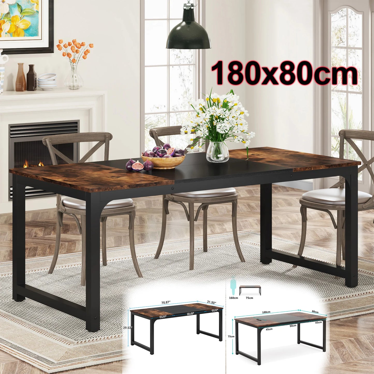 Tribesigns Industrial Wooden Dining Table For Home Kitchen Furniture
