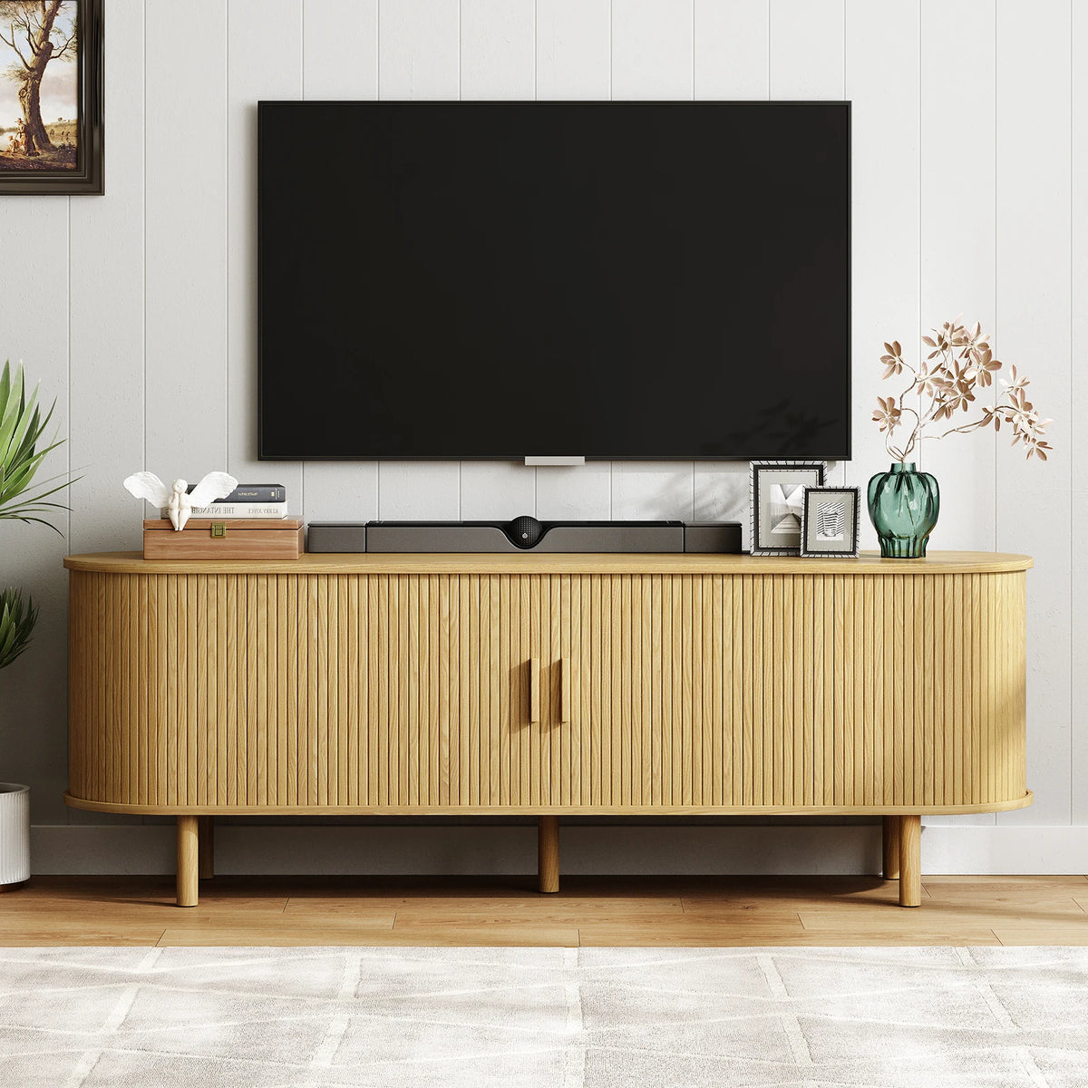 Onbrill Modern TV Stand With Power Outlet And Storage Shelf