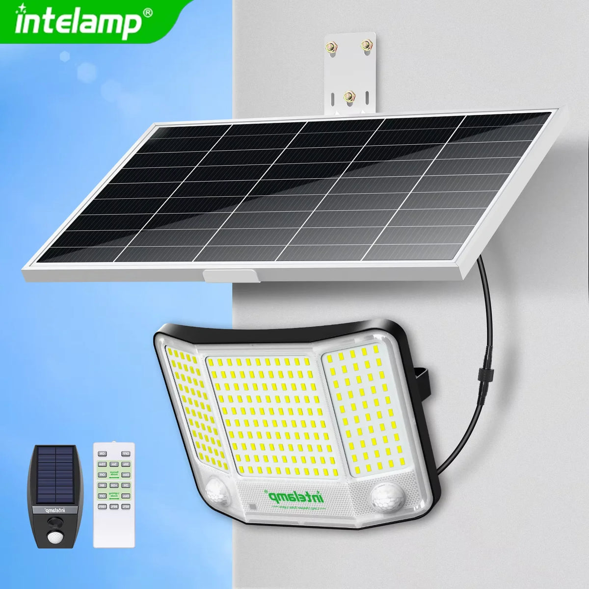 Intelamp Solar Flood Light With Motion Sensors And Waterproof Design