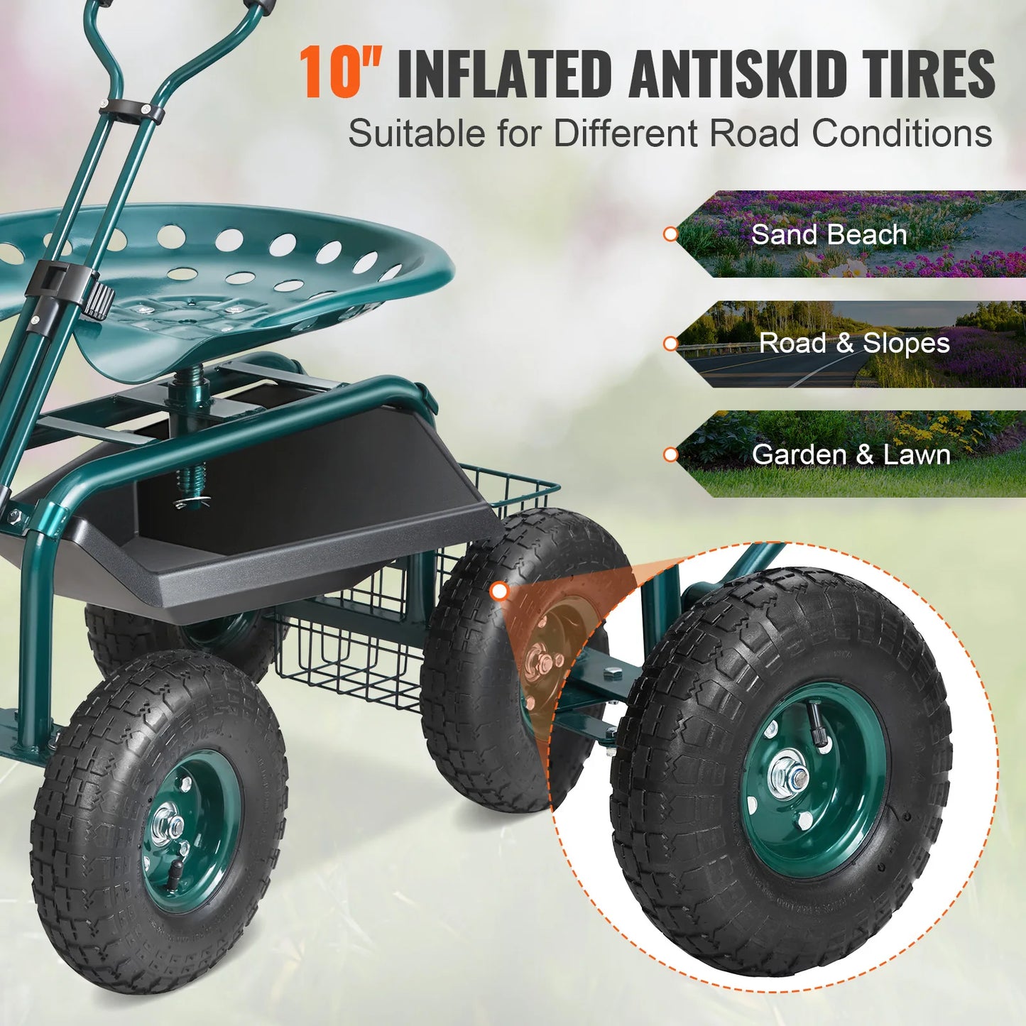SucceBuy Rolling Garden Cart With 360 Degree Swivel Seat