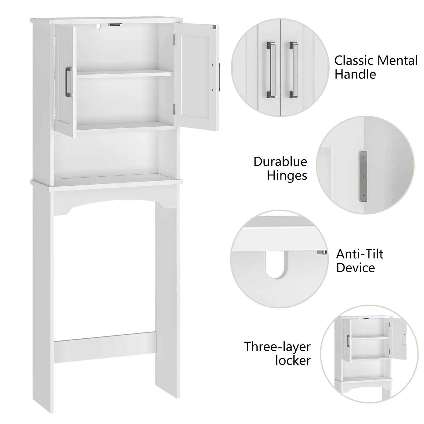 HiMISS Over The Toilet Storage Cabinet With Double Doors AntiTip