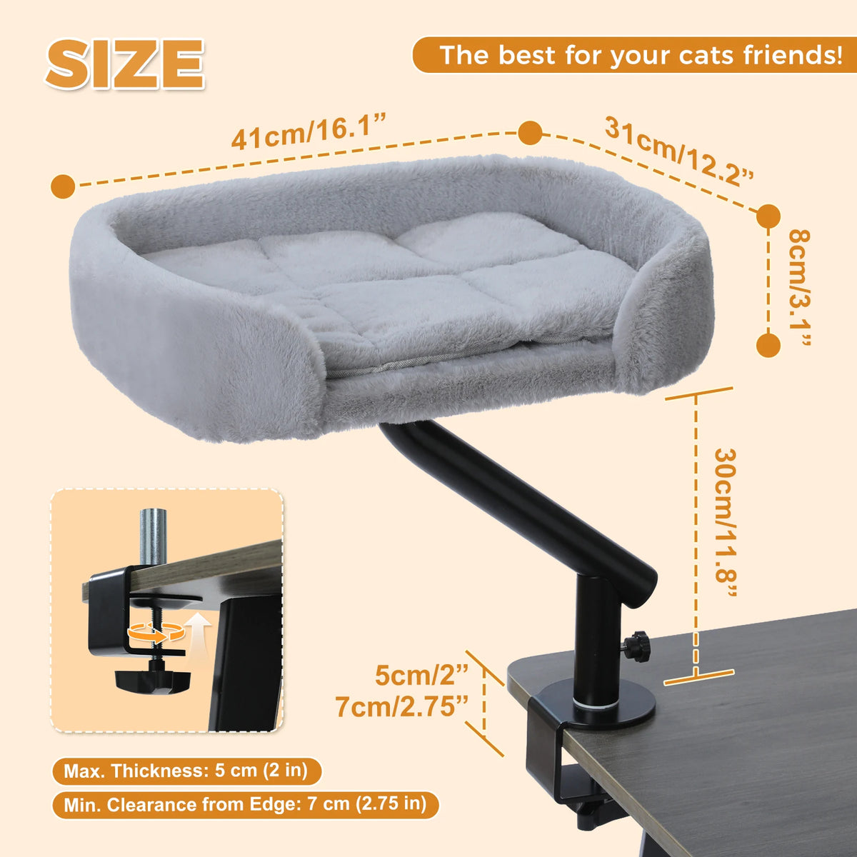 PAWZ Road Rotatable Cat Desk Bed Adjustable Indoor Cat Hammock Stand