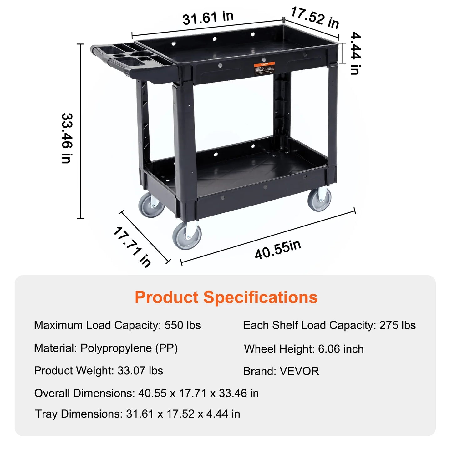 SucceBuy 3 Shelf Utility Cart Dolly With 360 Degree Swivel Wheels