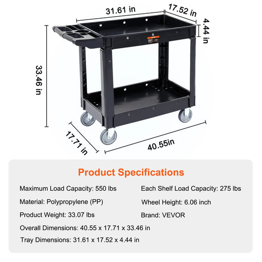 SucceBuy 3 Shelf Utility Cart Dolly With 360 Degree Swivel Wheels
