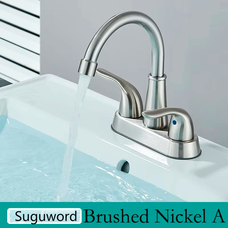 Suguword Dual Handle Bathroom Faucet Deck Mounted Hot And Cold