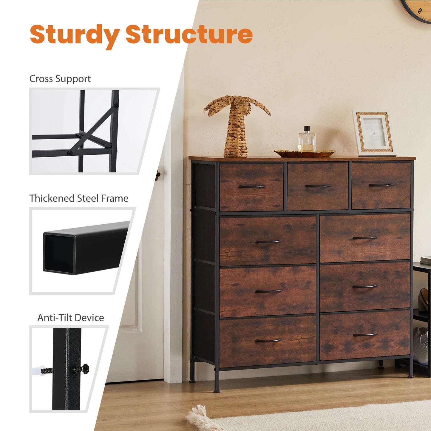 JHK Modern Nine Drawer Fabric Bedroom Dresser Organizer